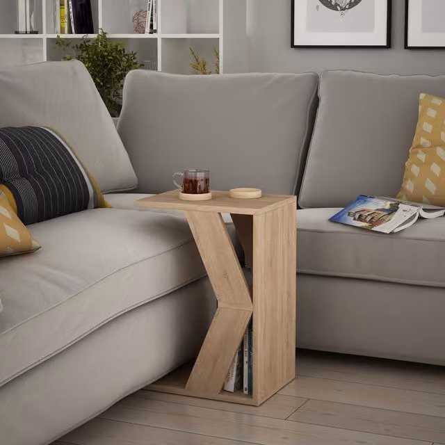 Decortie Naze Modern C Shape Multipurpose Table in Oak, Height: 57 cm – 1