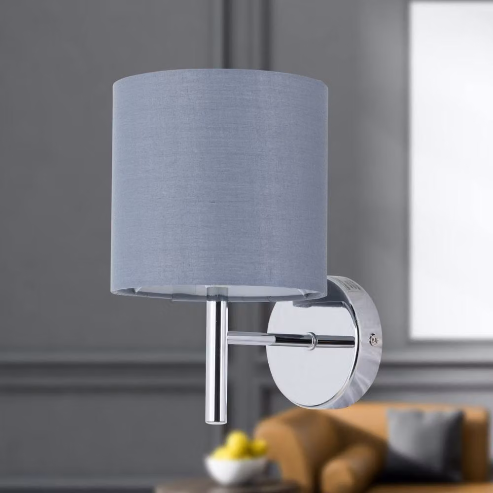 First Choice Lighting Brea Set of 2 Chrome Wall Lights with Grey Fabric Shades – 3
