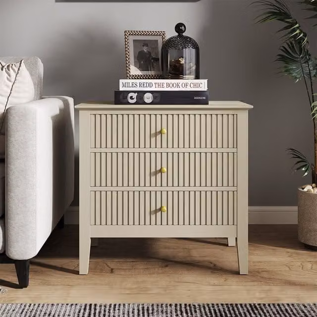 Melody Maison Hales Taupe Large 3 Drawer Bedside Table in Beige – 1
