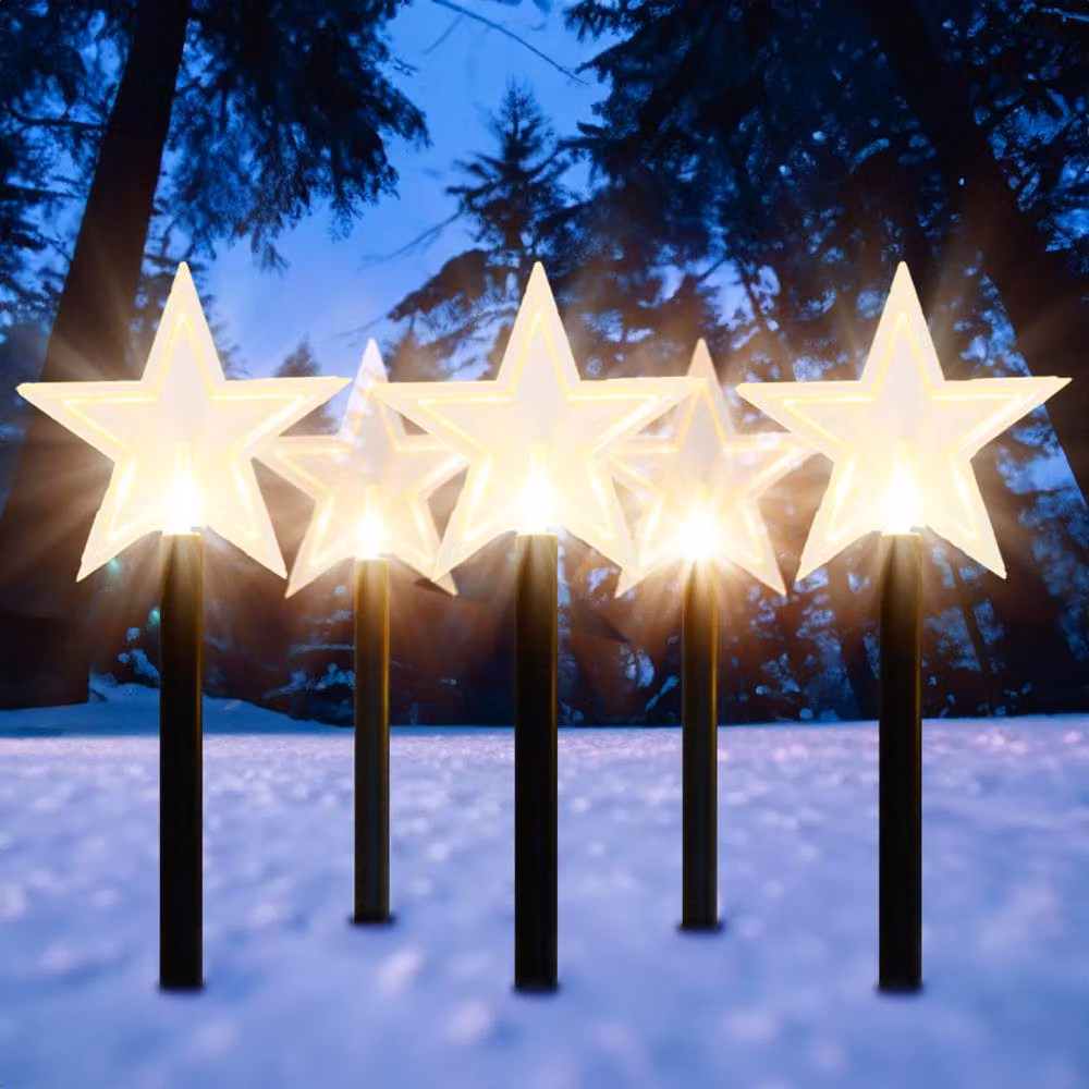 Globrite 5 Pack Star LED Garden Christmas Pathway Lights, Cool White, 39 cm Stakes – 7