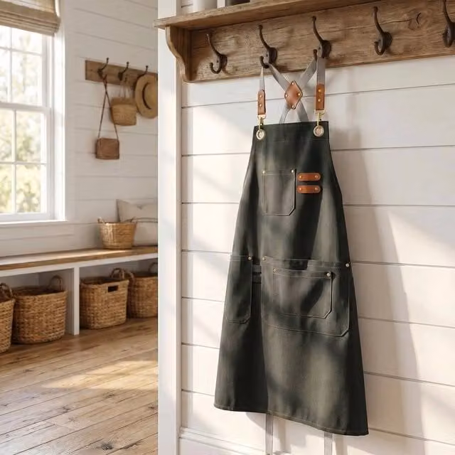FLAVORA Green Waterproof Canvas Work Apron for Adults, W: 100 cm, H: 15 cm