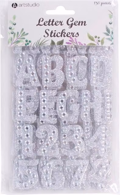 Art Studio Silver Letter Gem Stickers