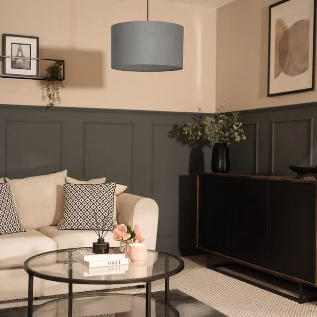ValueLights Reni Large Modern Cylinder Velvet Pendant Lampshade in Grey