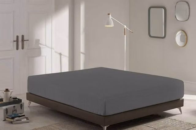 Homes-Linen Extra Deep King Size Microfibre Striped Fitted Sheet in Charcoal Grey, W/D/H: 180 x 200 x 40 cm