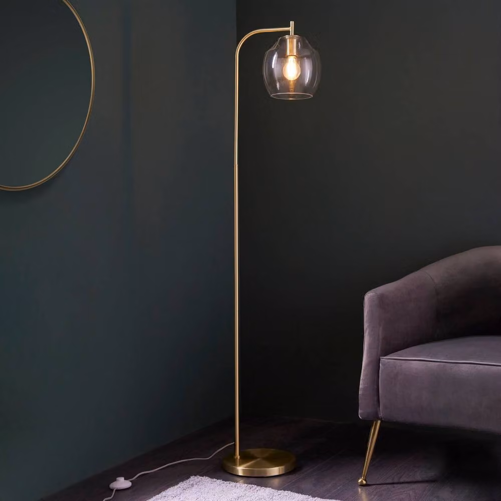 First Choice Lighting Fabia Floor Lamp in Gold and Transparent Glass, Height: 152.5 cm – 2