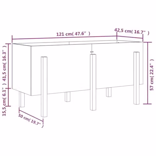 vidaXL Wooden Raised Bed in Brown, W/D/H: 121 x 50 x 57 cm – 3