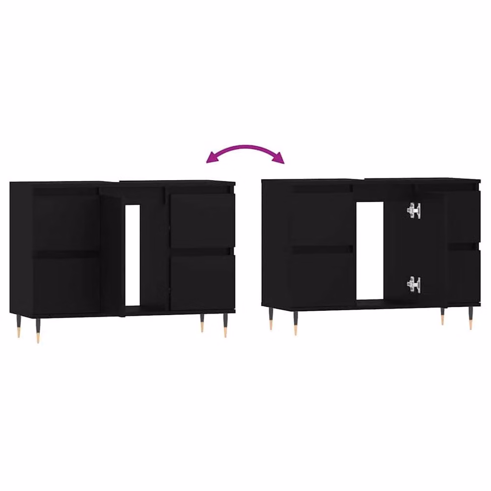 Berkfield Home Modern Black Freestanding Bathroom Cabinet with Hinged Doors, W/D/H: 80 x 33 x 60 cm – 4