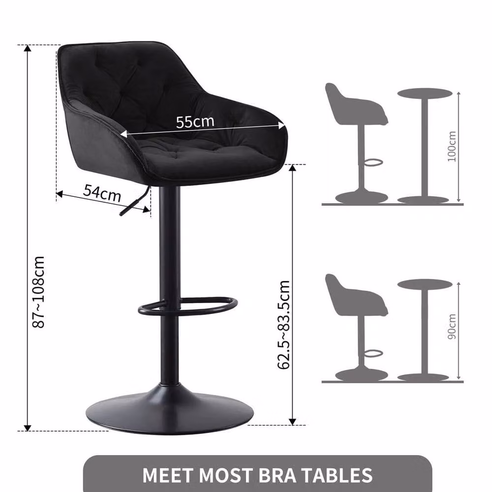 PAWNORA Set of 2 Black Velvet Breakfast Bar Chairs with Metal Frame and Armrests – 2