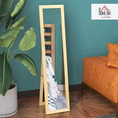 HOMCOM Full Length Rectangular Mirror in Brown, Freestanding or Hanging, W/H: 37 x 157 cm – 2