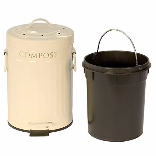 KitchenCraft Pedal-Operated Steel Compost Bin, 3 Litres, Cream – 3
