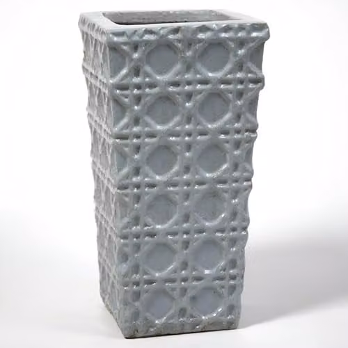 Primrose Thales Geometric Pattern Glazed Ceramic Tall Planter, Grey, H 50 cm x W 25 cm x D 25 cm – 1