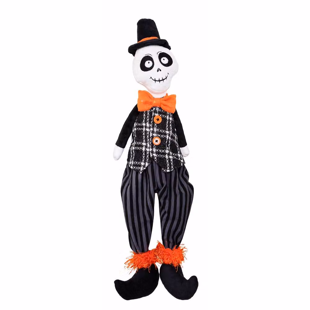 Samuel Alexander Mr Bones Seated Halloween Tabletop Decoration with Dangly Legs, White and Multicolour, Height: 60 cm – 6