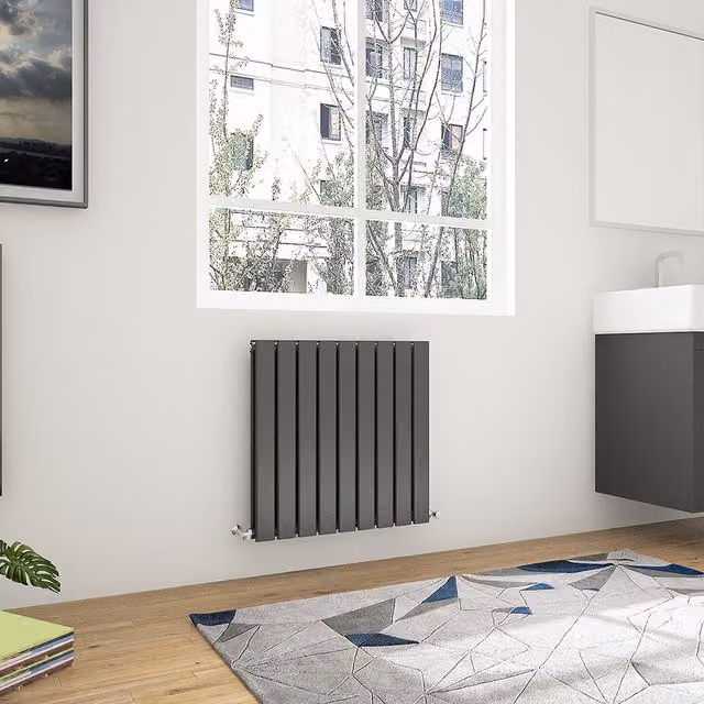 AicaBathroom Anthracite Steel Horizontal Flat Panel Double Radiator, W: 61.2 cm