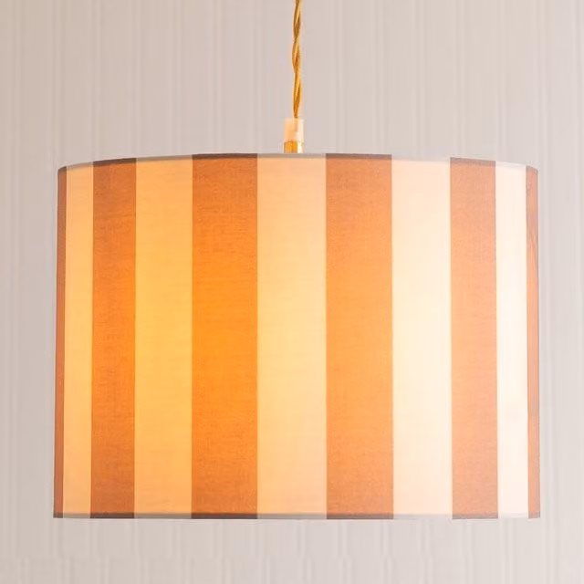 ValueLights Callie Colour Clash Brown Stripe Fabric Drum Lamp Shade and Bulb, Width: 26 cm