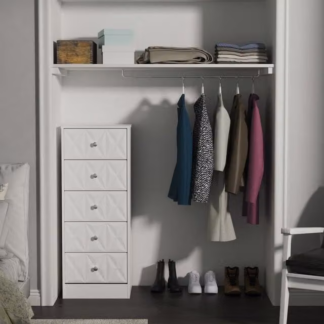 2 U Memphis 5 Drawer Tall Bedside Chest in White Glossy Finish