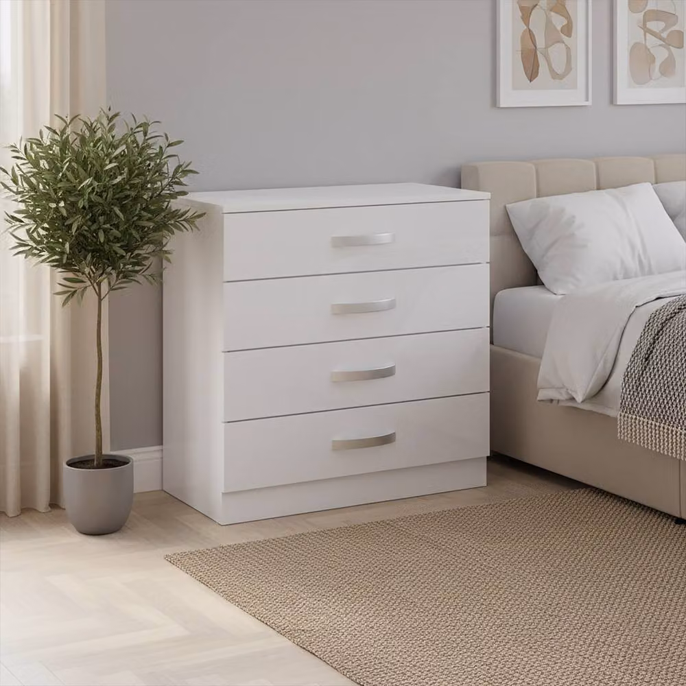 HD Designs Hulio 4 Drawer Chest of Drawers in White Glossy Finish – 3