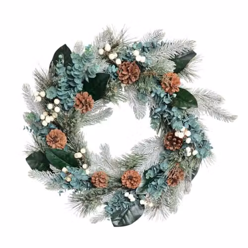 The Christmas Workshop Snowberries Christmas Wreath with Red Baubles, Holly and Eucalyptus, Diameter: 45 cm – 1