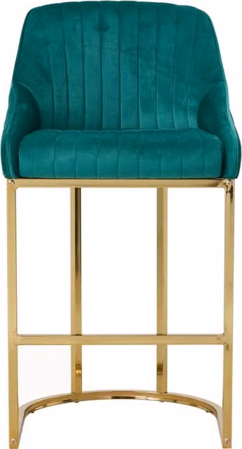 Livingandhome Set of 2 Modern Upholstered Bar Stools in Green with Metal Legs