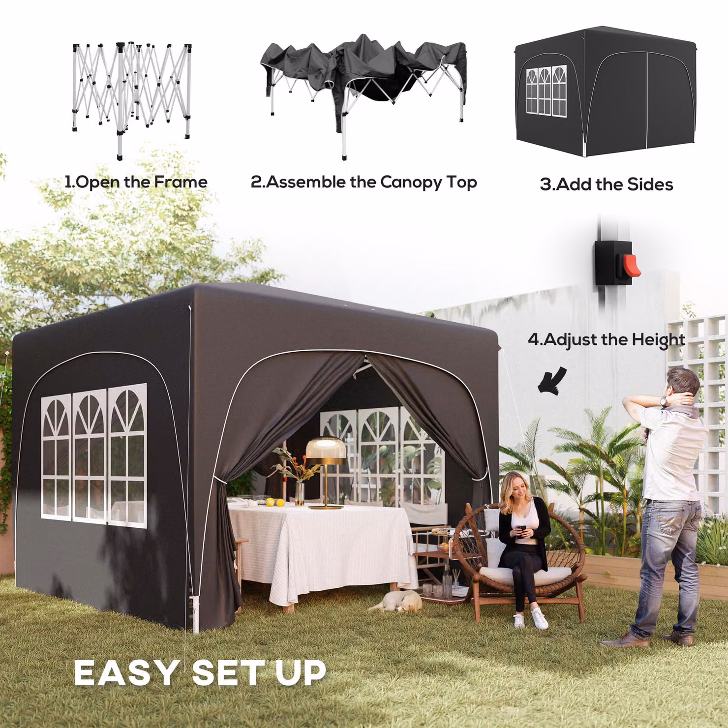 Outsunny Pop-Up Gazebo Shelter with Accessories, Black, W/D: 300 x 300 cm – 4