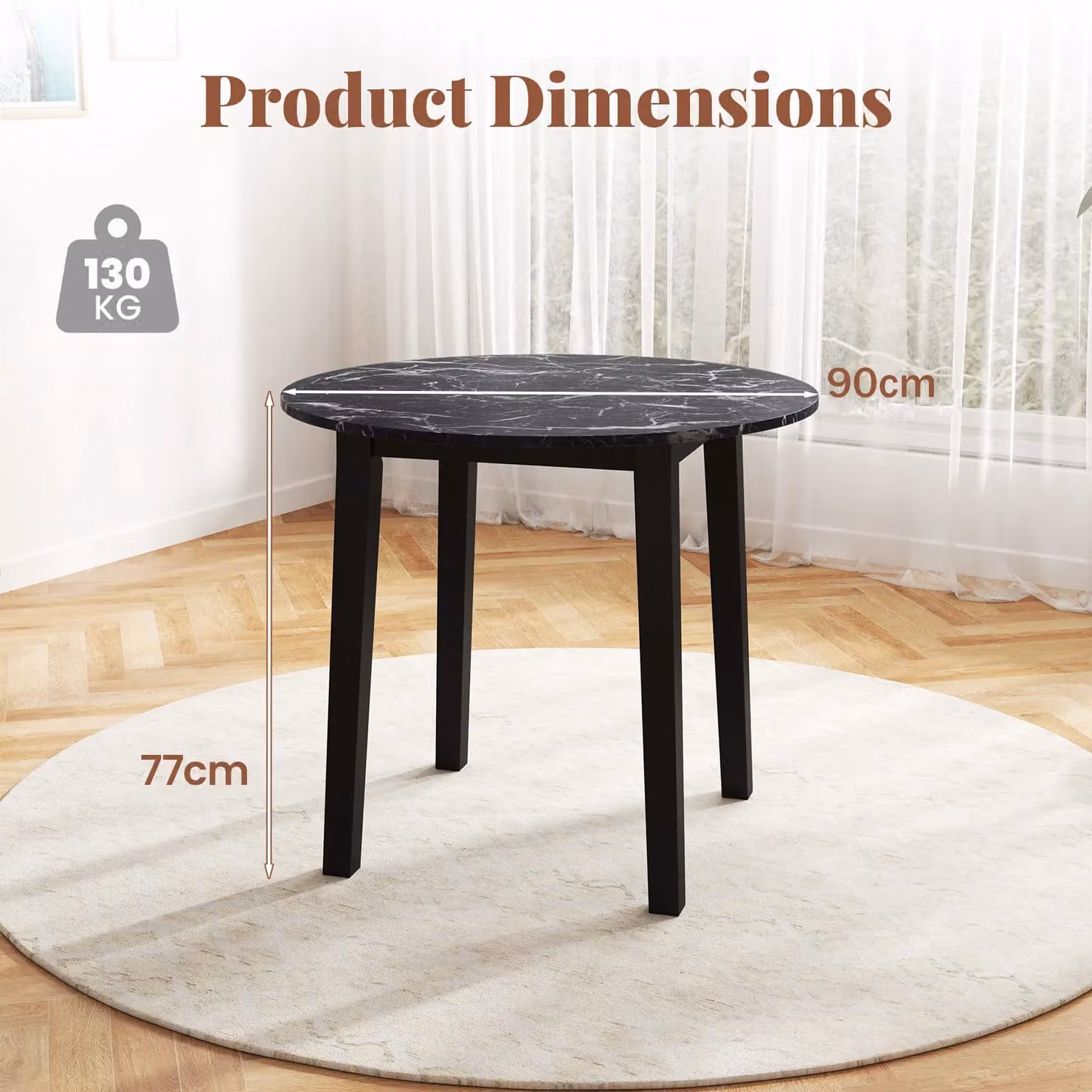 Costway Round Black Dining Table with Rubberwood Legs – 2