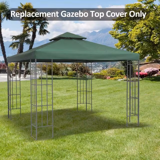 Outsunny Green Polyester Gazebo Roof Top Replacement Cover, 3 x 3 m