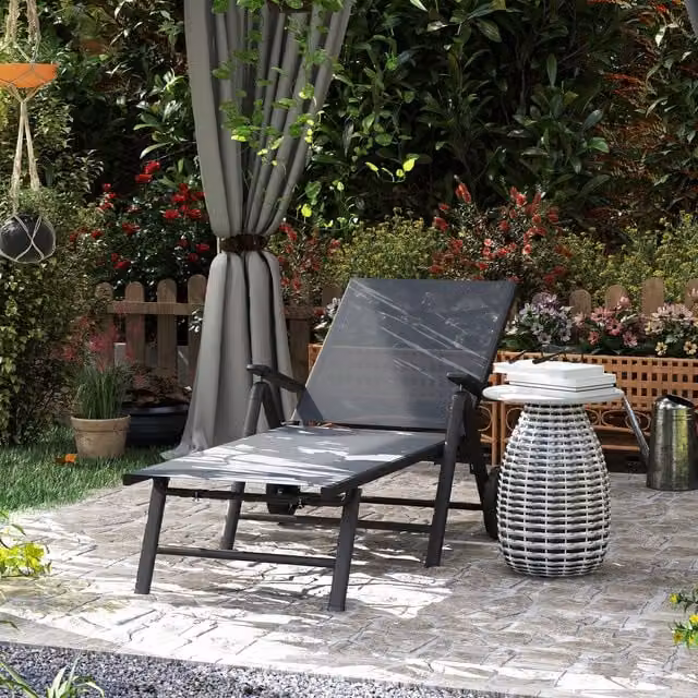 Outsunny Folding Sun Lounger with Wheels and Adjustable Headrest in Grey