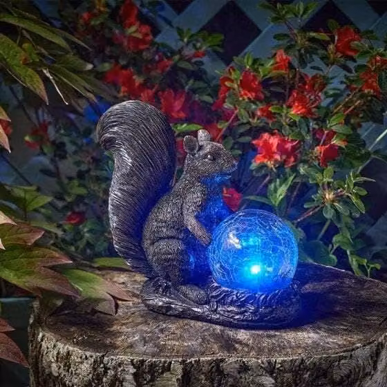 Marco Paul Solar Squirrel Garden Ornament with Multicolour Colour Changing Crackle Ball – 1