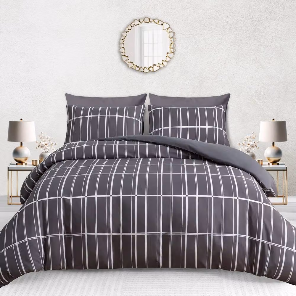Pamposh Reversible Printed Microfibre Duvet Cover and Pillowcase Set, Charcoal Grey, 180 x 200 cm – 2