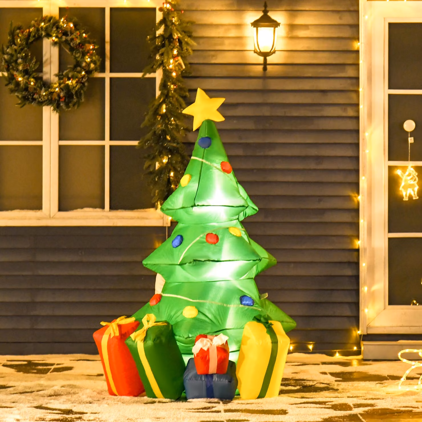 HOMCOM Inflatable Christmas Tree with LED Lights and Star Decoration in Green and White, Height: 150 cm – 2