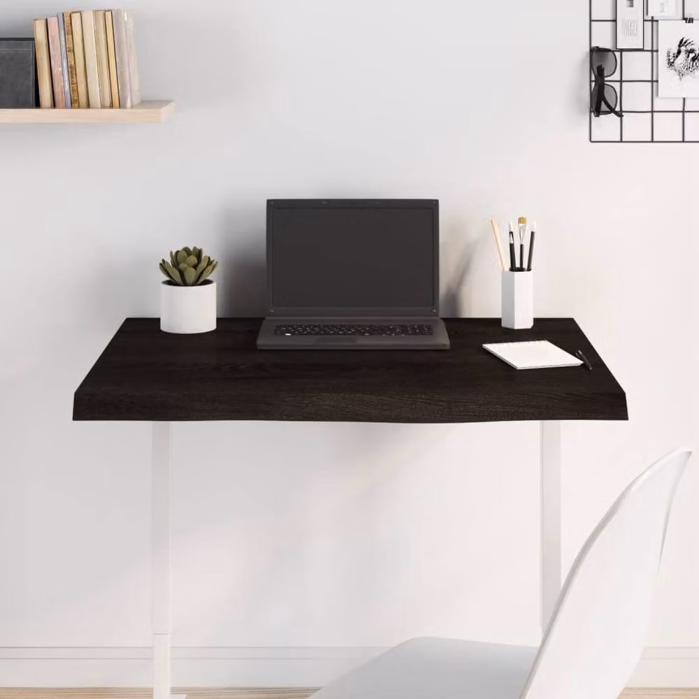 Berkfield Home Solid Oak Table Top in Dark Grey, W: 80 cm, D: 60 cm – 2