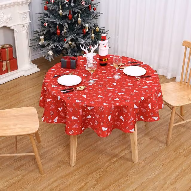 London Boutique Red Christmas Round Tablecloth, Waterproof and Wrinkle-Free, Diameter: 152.4 cm