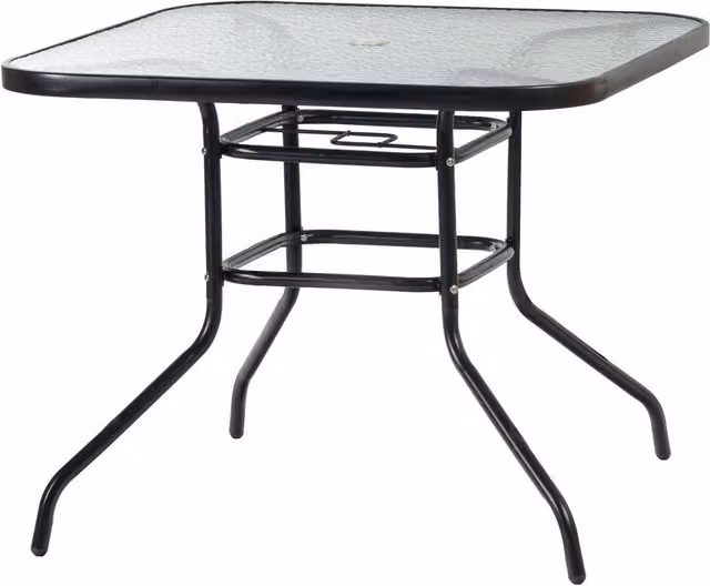 Harbour Housewares Modern Square Glass Top Garden Bistro Table in Black
