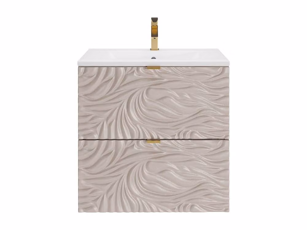 Vente-unique Textured Suspended Bathroom Vanity Unit with Inset Basin in Beige, W: 60 cm – 2