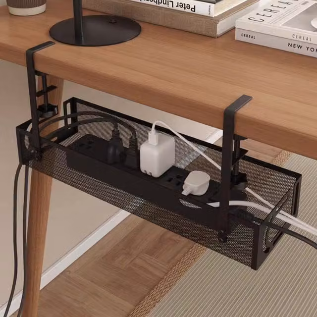 Lifeideas No-Drill Under-Desk Metal Storage Rack in Matt Black