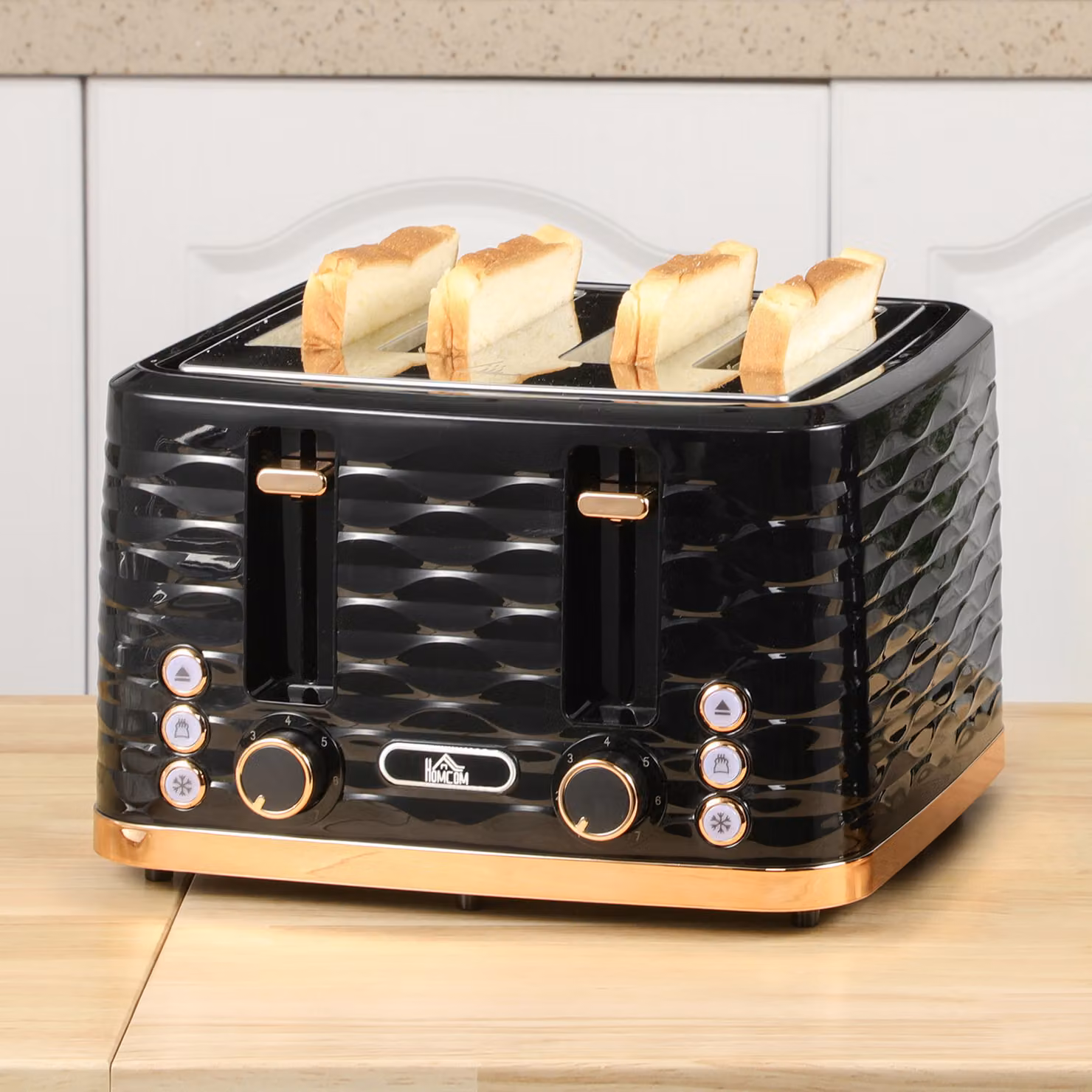 HOMCOM 4 Slice Toaster with 7 Browning Levels and 1600W Power, Black Water Ripple Texture – 2