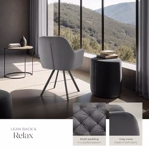 tectake Set of 6 Lucia Armchairs in Anthracite Grey with Geometric Pattern and Metal Legs – 5