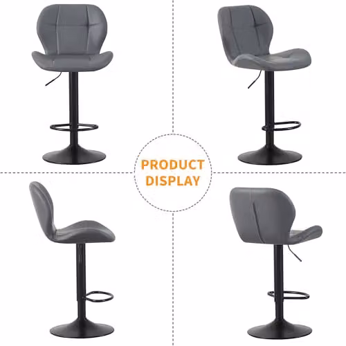 mcc direct Stella Set of 2 Grey Faux Leather Swivel Bar Stools with Backrest and Footrest – 5