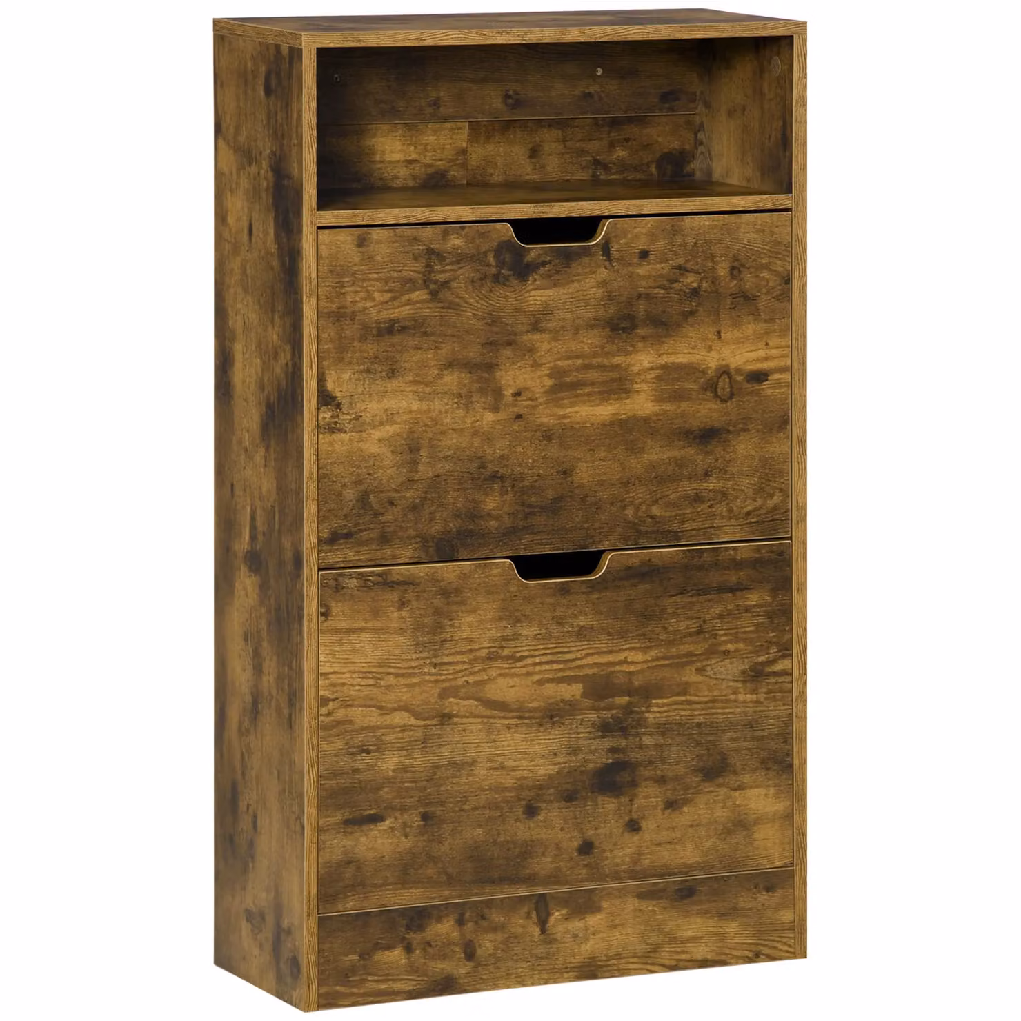 HOMCOM Brown Industrial Shoe Cabinet with 2 Tilting Compartments and 2 Drawers – 2