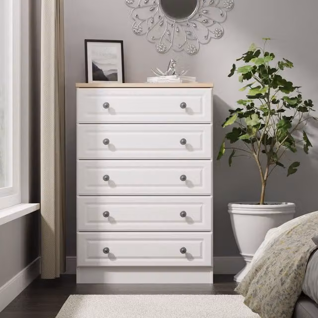 Ready Assembled 2 U Surrey 5 Drawer Chest in White – 1