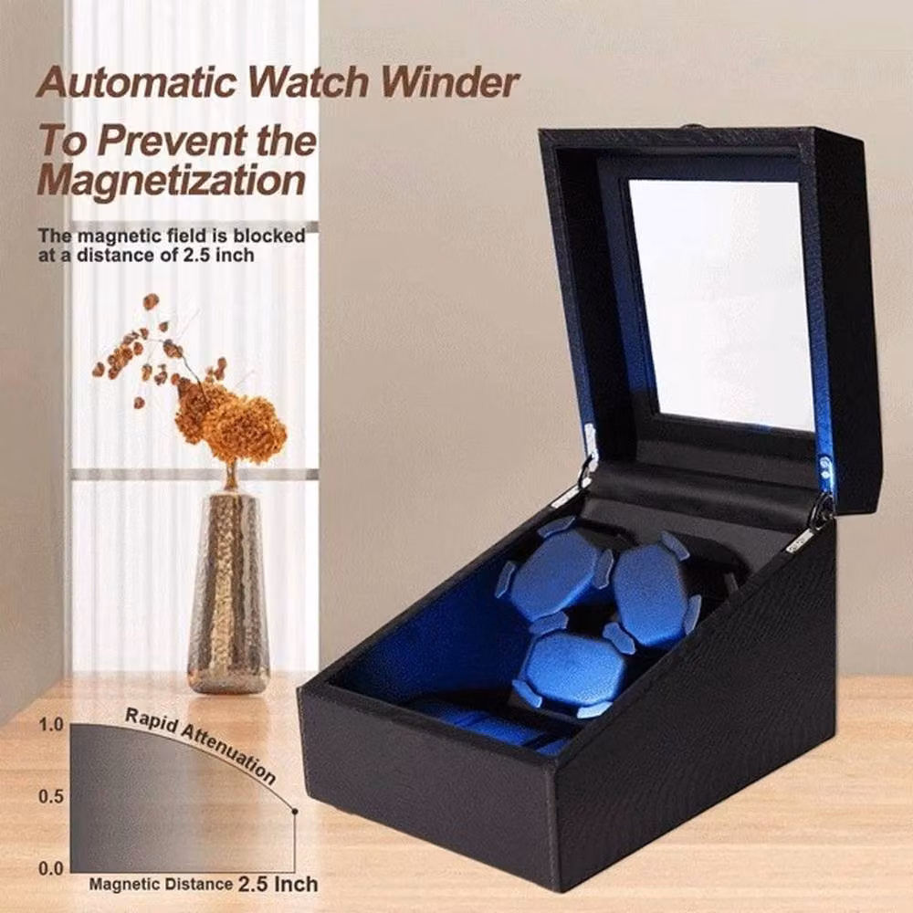 SPETLEK Watch Winder with LED Light and Mute Motor, 3-Slot Automatic Rotator in Black – 2