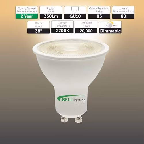 BELL Lighting GU10 Dimmable LED Spotlight Bulbs, 4.4W, 350lm, Warm White 2700K, Pack of 5 – 2