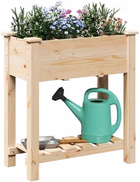 Berkfield Home Durable Garden Planter with Grids in Beige Solid Wood, W/D/H: 71 x 37 x 76.5 cm