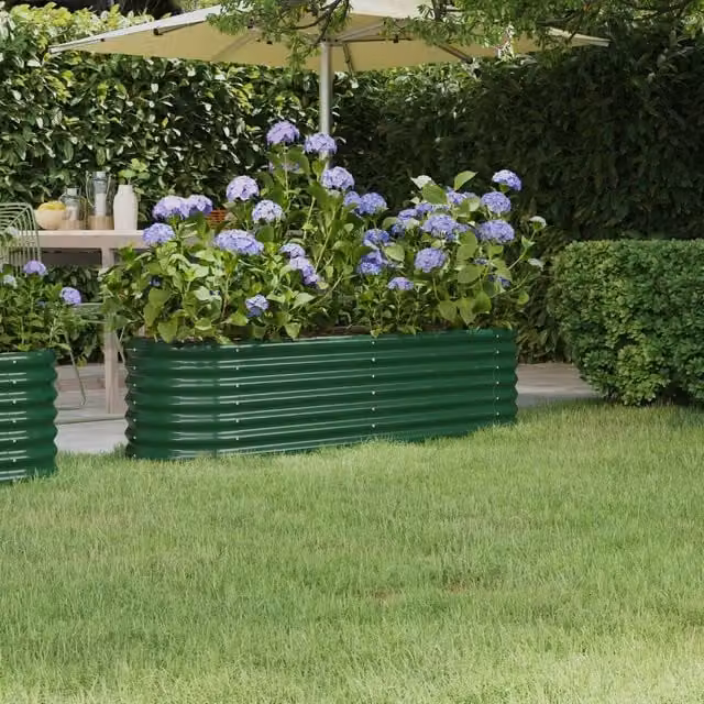 Berkfield Home Garden Raised Bed in Green Powder-coated Steel, W/D/H: 152 x 40 x 36 cm