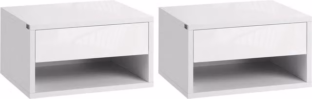 HOMCOM Set of 2 White Floating Nightstands with Drawer and Open Shelf, W/D/H: 37 x 32 x 21 cm – 1