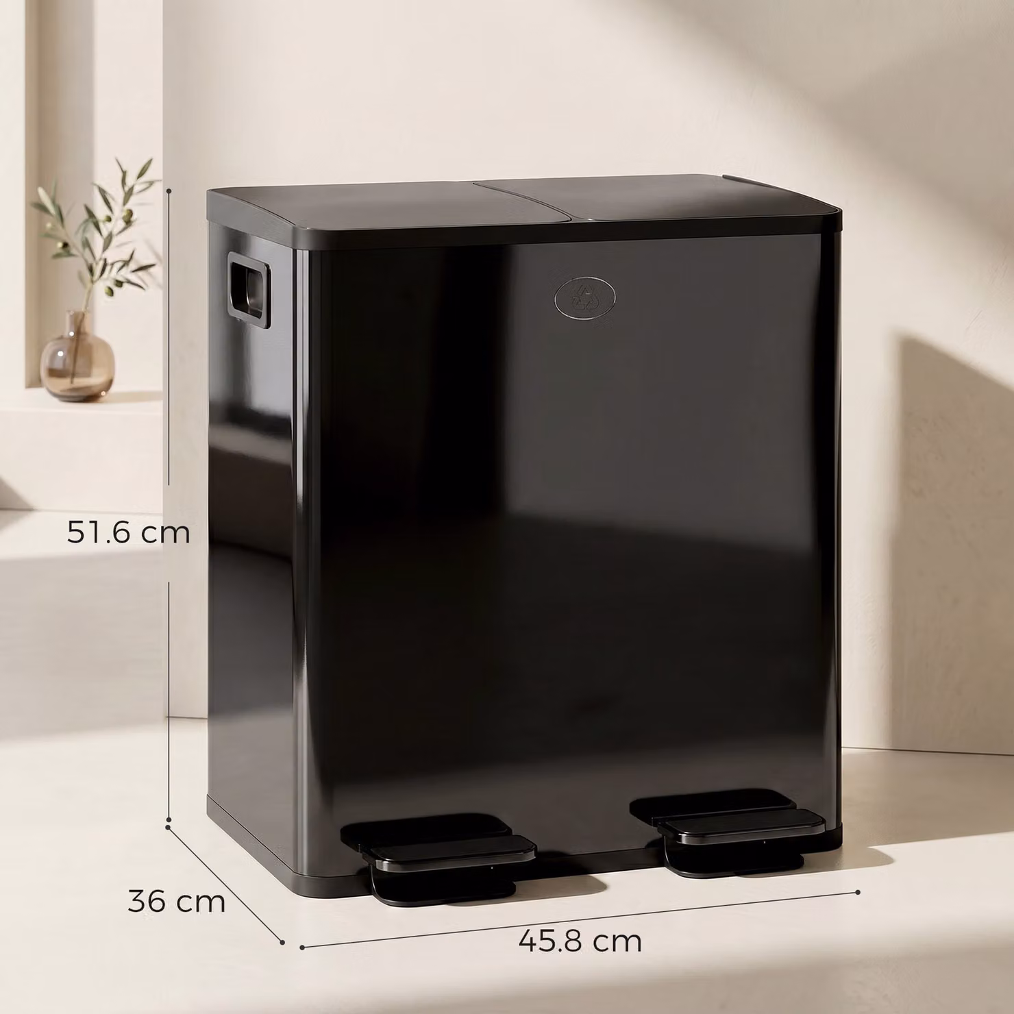 HOMCOM 40L Dual Compartment Stainless Steel Pedal Waste Bin with Deodoriser Holders, Black – 3