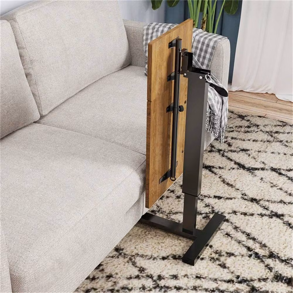 KORVIXA Mobile Tilting Overbed Bedside Desk in Brown with Height Adjustable Pneumatic Column and Castors, W/D/H: 55.0 x 73.5 x 97.0 cm – 4