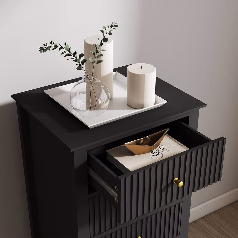 Melody Maison Hales Black Tall 5 Drawer Bedside Table with Gold Accents – 2