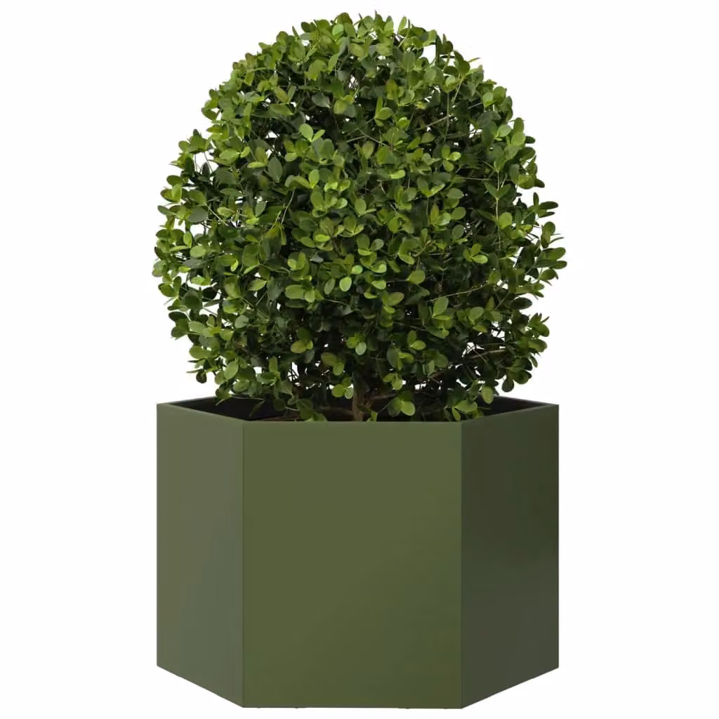 Berkfield Home Hexagon Steel Garden Planter, Green, W: 69 cm, D: 60 cm, H: 45 cm – 3
