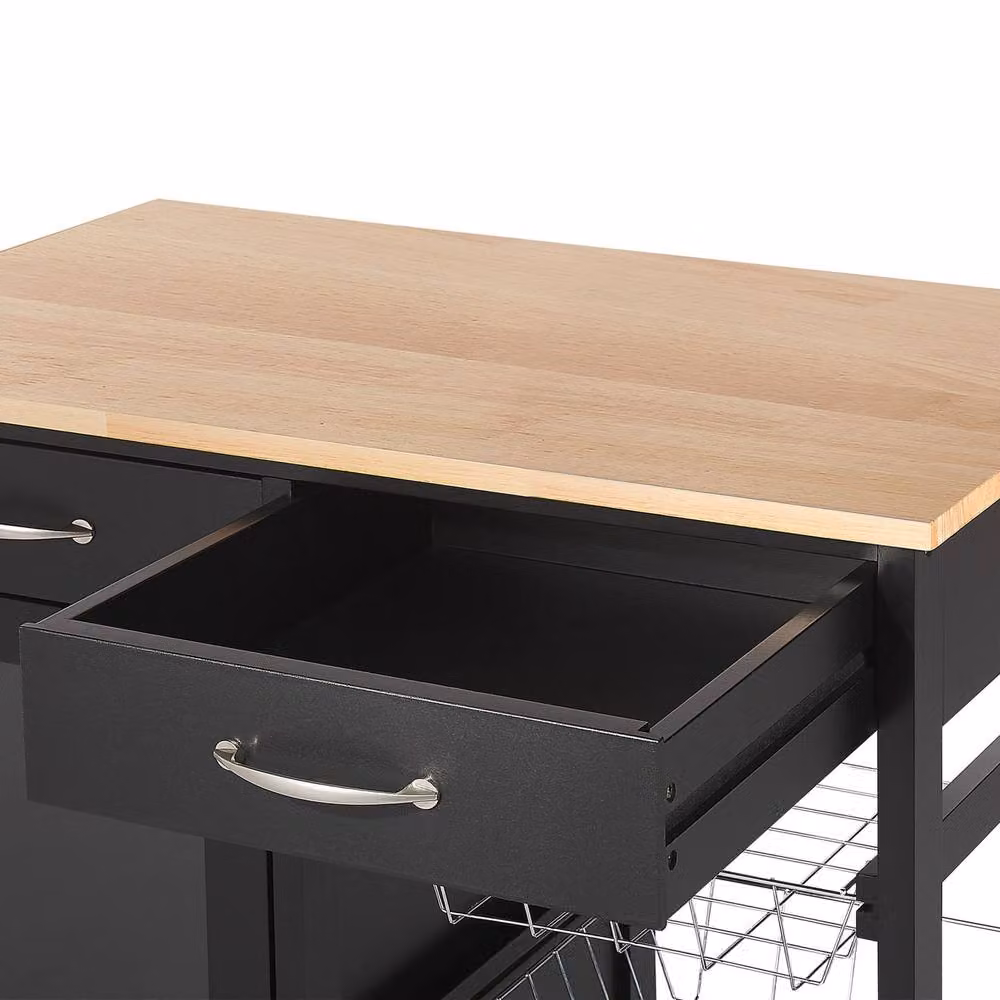 Wyld and Coco Kitchen Trolley in Black and Pine with 2 Drawers, 1 Cabinet and 2 Racks – 6