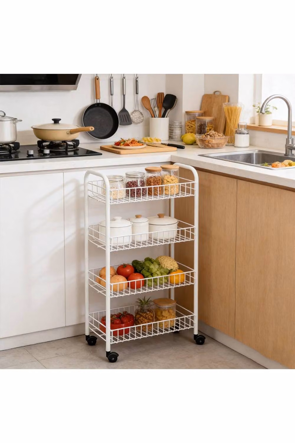 KDMD 4 Tier Metal Rolling Utility Cart with Baskets in White, Height: 72 cm – 2